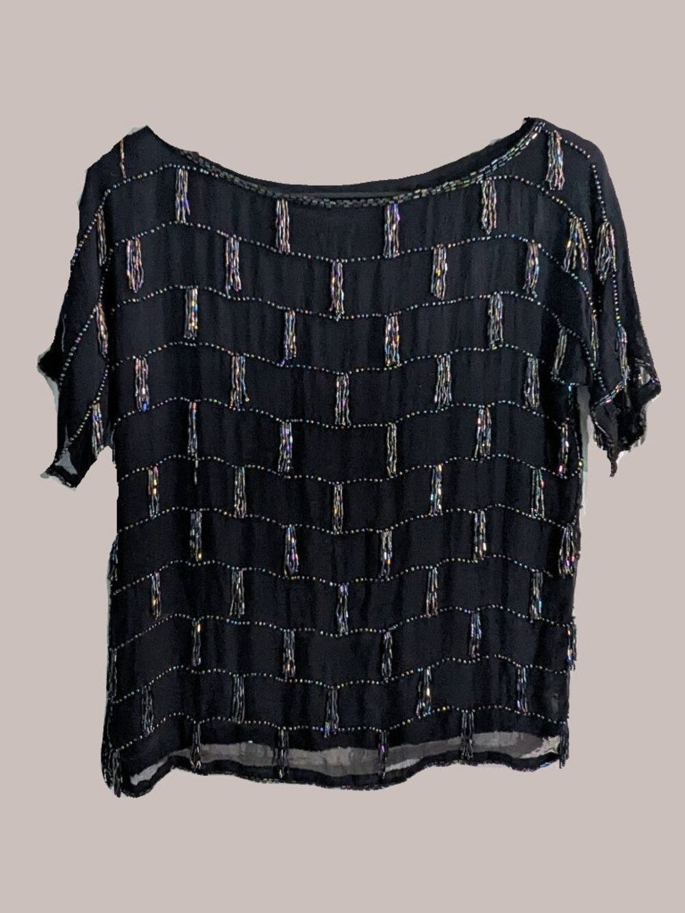 Beaded Black Vintage Chiffon Blouse Preowned
